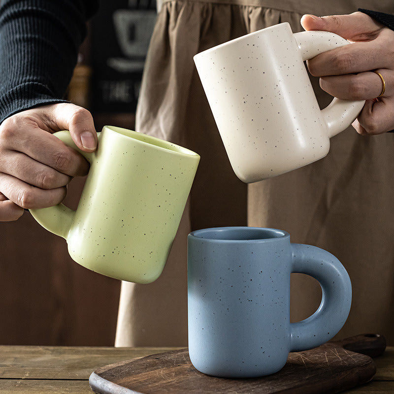 Cream Style Colorful Ceramic Mug - Cute Fat Handle Coffee & Milk Cup (280ml)