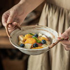 Retro Rope Handle Ceramic Bowl - Japanese Style Earthenware Deep Plate for Salad, Noodle, Soup (6.3" / 7.5")
