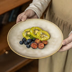 Handcrafted Yellow Ceramic Salad Plate - 8 inch Round Irregular Shape, Retro Kiln-Change Glaze, Microwave Safe