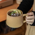 Vintage Ceramic Mug 380ml - Large Capacity Coffee Cup for Home & Office, Microwave Safe, Beige "Frost" Latte Mug