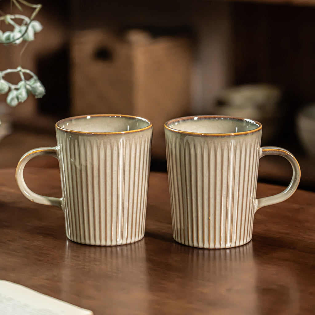 Textured Vertical Ribbed Ceramic Mug, 20oz Japanese Wabi-Sabi Style Coffee Cup, Vintage Rough Stoneware Tea Mug, Dishwasher Safe