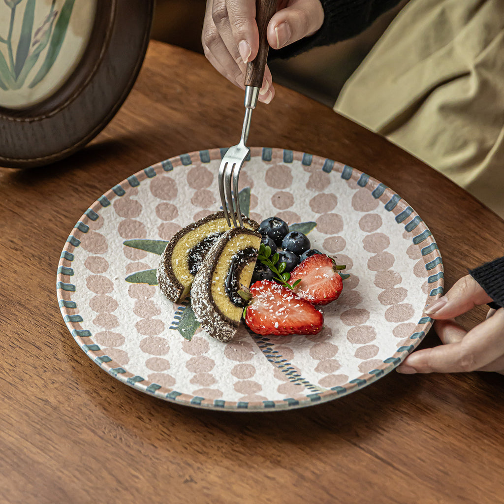 Hand-Painted Palm Tree Ceramic Plate, 8.2 inch Retro Tropical Fruit Dessert Dish, Vintage Style Salad Side Plate, Microwave Safe