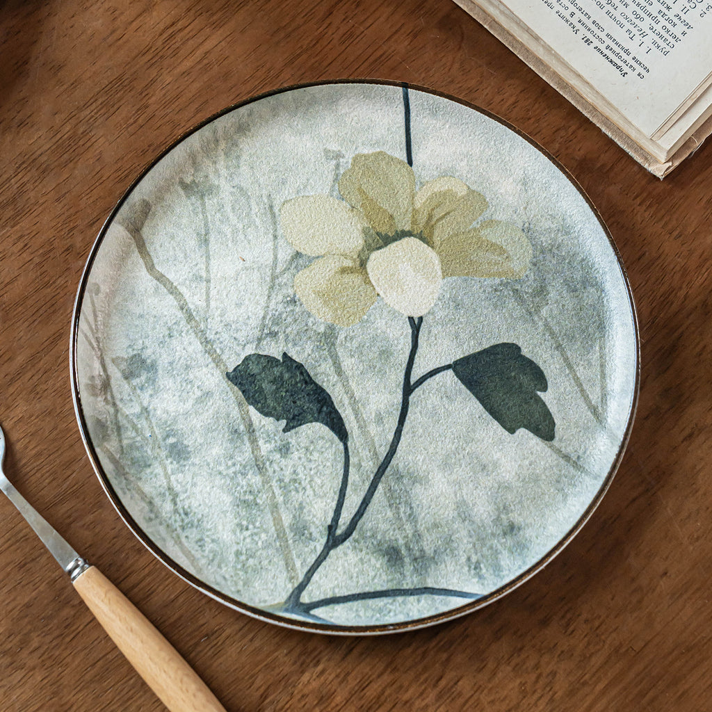 Chinese Ink Wash Painting Ceramic Plate, 8.5 inch Vintage Artistic Dinner Dish, Luxury Retro Style Salad & Appetizer Plate, Microwave Safe
