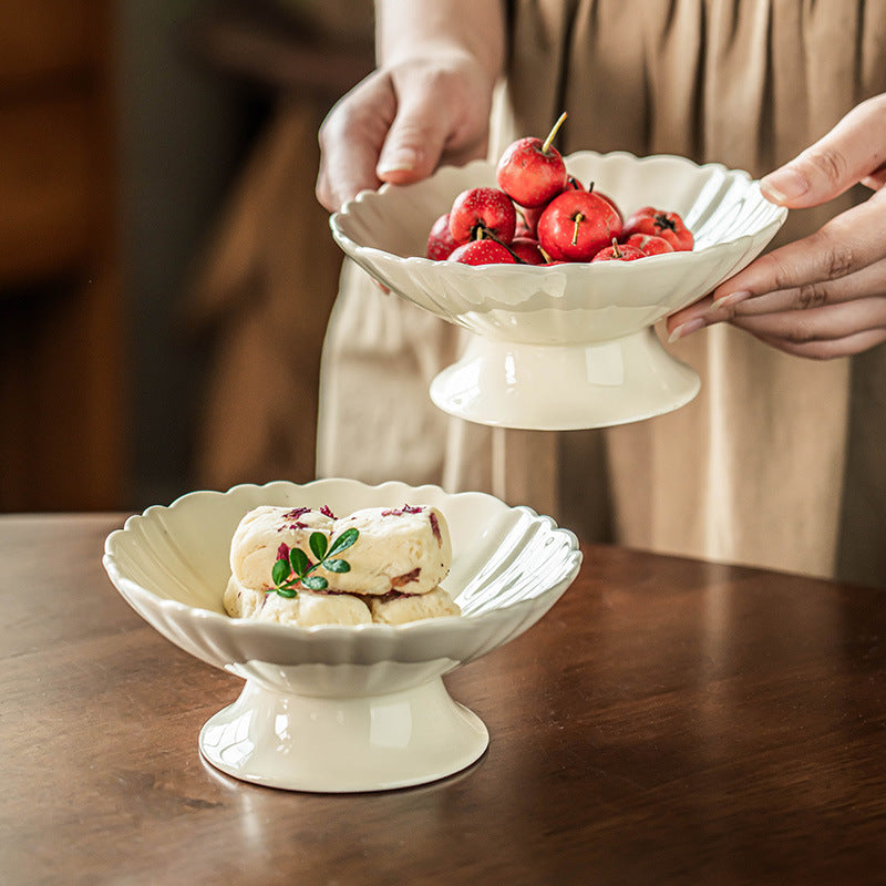 Textured High-Heel Ceramic Bowl, 6.1 inch Vintage Rustic Dessert Dish, Unique Irregular Footed Porcelain Soup Cereal Bowl, Microwave Safe