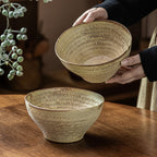 Rustic High-Heel Ceramic Salad Bowl, 6.5 inch Japanese Style Stoneware Yogurt Bowl, Vintage Kiln-Glazed Footed Dessert Bowl, Microwave Safe