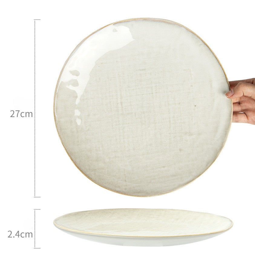Textured Linen-Look Ceramic Plate, 10.6 inch Large Round Dinnerware, Vintage Style Buffet Serving Dish, Microwave Safe Tableware