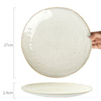 Textured Linen-Look Ceramic Plate, 10.6 inch Large Round Dinnerware, Vintage Style Buffet Serving Dish, Microwave Safe Tableware