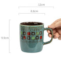 Retro Gingham Ceramic Mug - 400ml Vintage Breakfast Coffee Cup for Home, Office & Couples