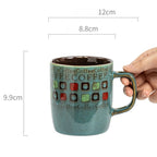 Retro Gingham Ceramic Mug - 400ml Vintage Breakfast Coffee Cup for Home, Office & Couples