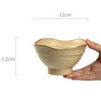 Textured Rustic Stoneware Rice Bowl, 5 inch Handmade Coarse Pottery Dish, Japanese Wabi-Sabi Style Cereal Soup Noodle Bowl, Microwave Safe