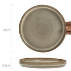 Retro Vertical Stripe Ceramic Plate - Japanese Wabi-Sabi Style Pasta Dish, Irregular Brown Glaze Serving Platter for Cafe & Home (8.2 inch)