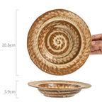 Vintage Reactive Glaze Ceramic Plate - 8.2 inch Rustic Pasta Salad Dish, Brown Swirl Design, Microwave Safe Tableware