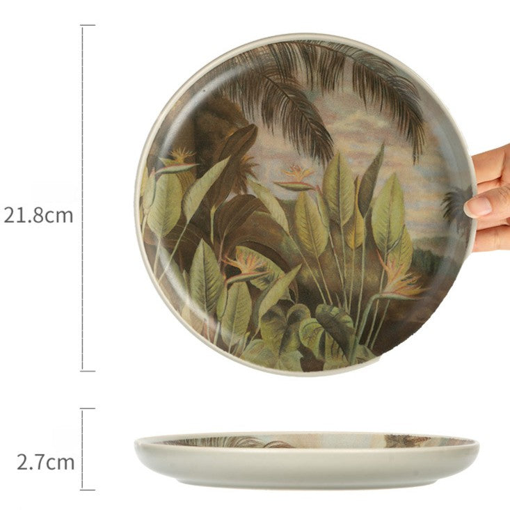 Chinese Ink Wash Painting Ceramic Plate, 8.5 inch Vintage Artistic Dinner Dish, Luxury Retro Style Salad & Appetizer Plate, Microwave Safe