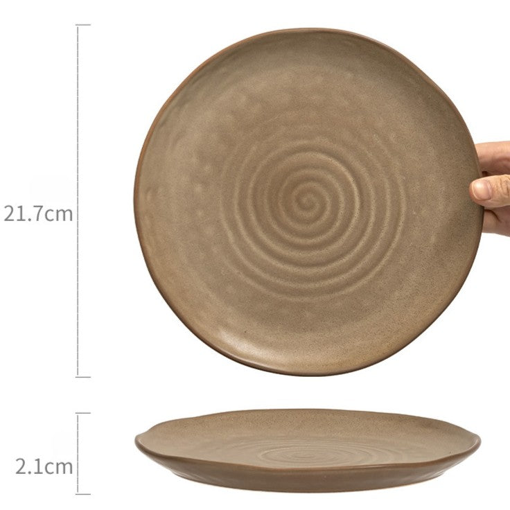 Matte Finish Ceramic Dinner Plate, 8.5 inch Nordic Retro Side Dish Plate, Vintage Cream Yellow Salad Dessert Dish, Microwave Safe