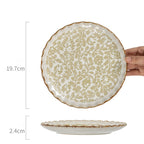 Green Ceramic Plate with Relief Pattern - Elegant French Floral Print Dinner Plate for Brunch, Salad, Fruit & Cake - Microwave & Dishwasher Safe