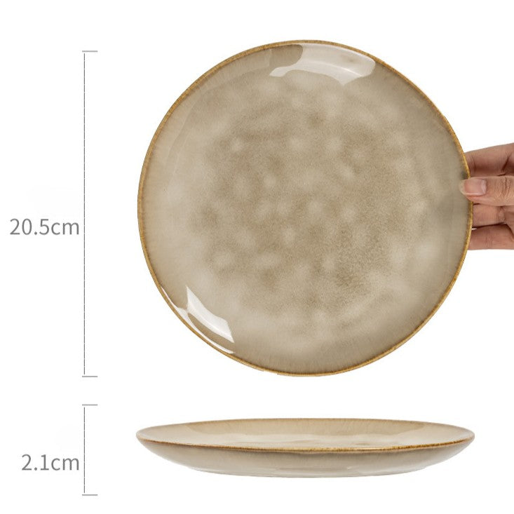 Handcrafted Yellow Ceramic Salad Plate - 8 inch Round Irregular Shape, Retro Kiln-Change Glaze, Microwave Safe