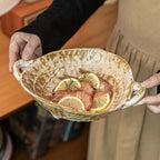 Rustic Double-Ear Ceramic Bowl, 7.5 inch Japanese Style Stoneware Salad & Ramen Bowl, Vintage Kiln-Glazed Soup Bowl with Handles, Microwave Safe