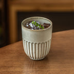 Japanese Kiln Change Glaze Ceramic Cup - Handleless Zen Style Tea/Wine Glass, 230ml, Beige & Grey