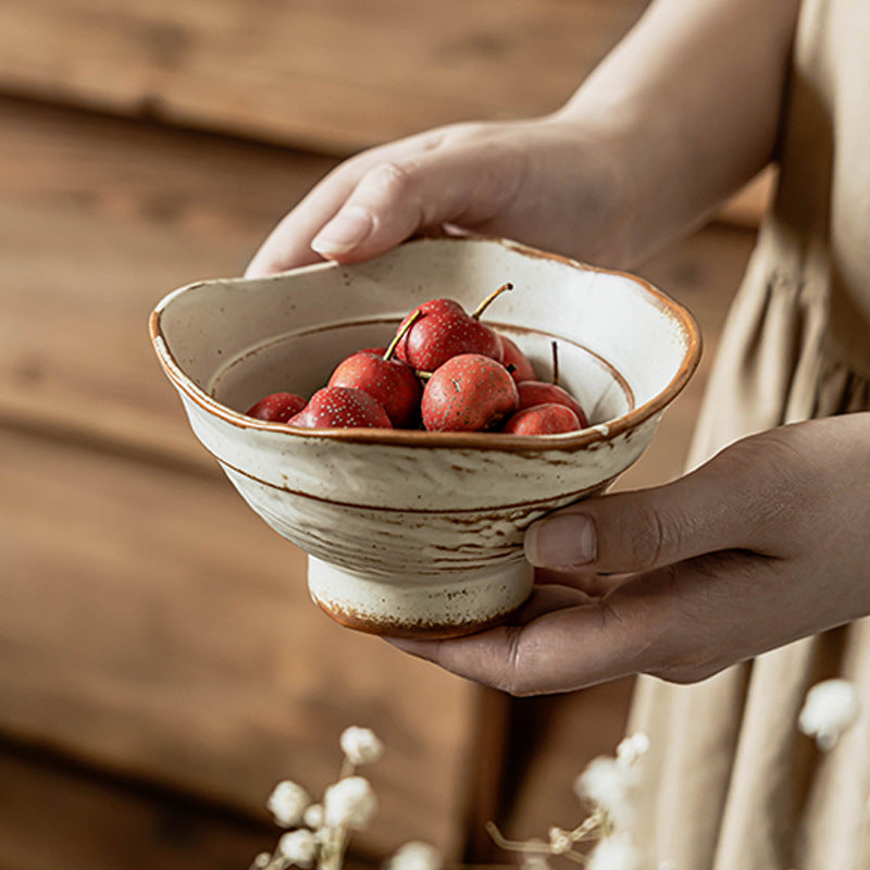Textured Rustic Stoneware Rice Bowl, 5 inch Handmade Coarse Pottery Dish, Japanese Wabi-Sabi Style Cereal Soup Noodle Bowl, Microwave Safe