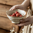 Textured Rustic Stoneware Rice Bowl, 5 inch Handmade Coarse Pottery Dish, Japanese Wabi-Sabi Style Cereal Soup Noodle Bowl, Microwave Safe