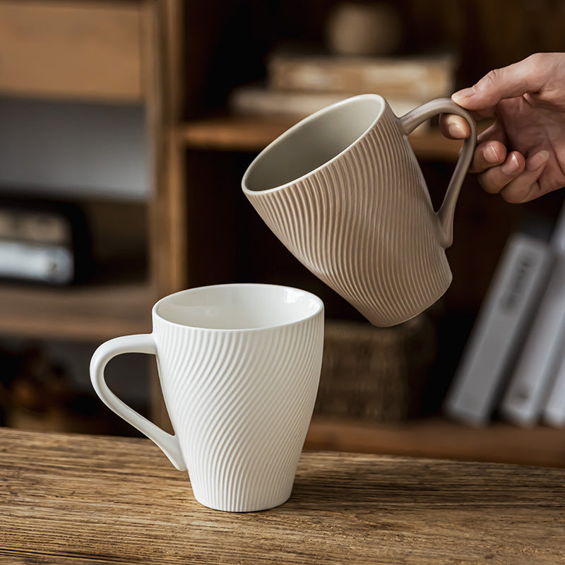 450ml Oversized Ceramic Mug - Antique Style Stoneware Coffee Mug | Unique Design Vintage Tea Cup for Home & Kitchen