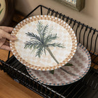 Hand-Painted Palm Tree Ceramic Plate, 8.2 inch Retro Tropical Fruit Dessert Dish, Vintage Style Salad Side Plate, Microwave Safe
