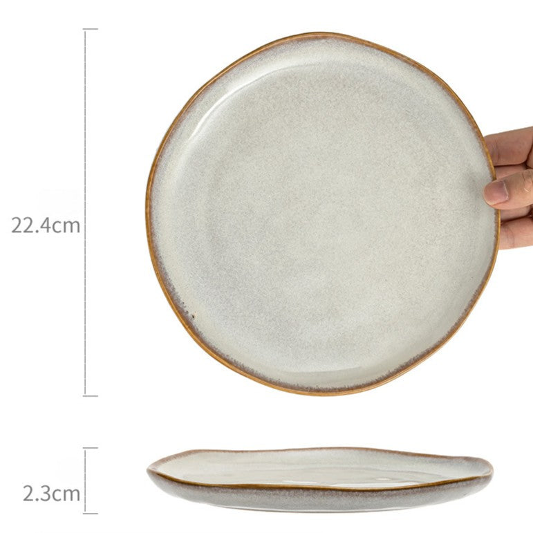 Vintage Ceramic Pasta Plate - 8.2 inch Round Salad Dessert Dish, Blue Swirl Glaze, Microwave Safe Tableware