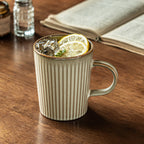 Textured Vertical Ribbed Ceramic Mug, 20oz Japanese Wabi-Sabi Style Coffee Cup, Vintage Rough Stoneware Tea Mug, Dishwasher Safe
