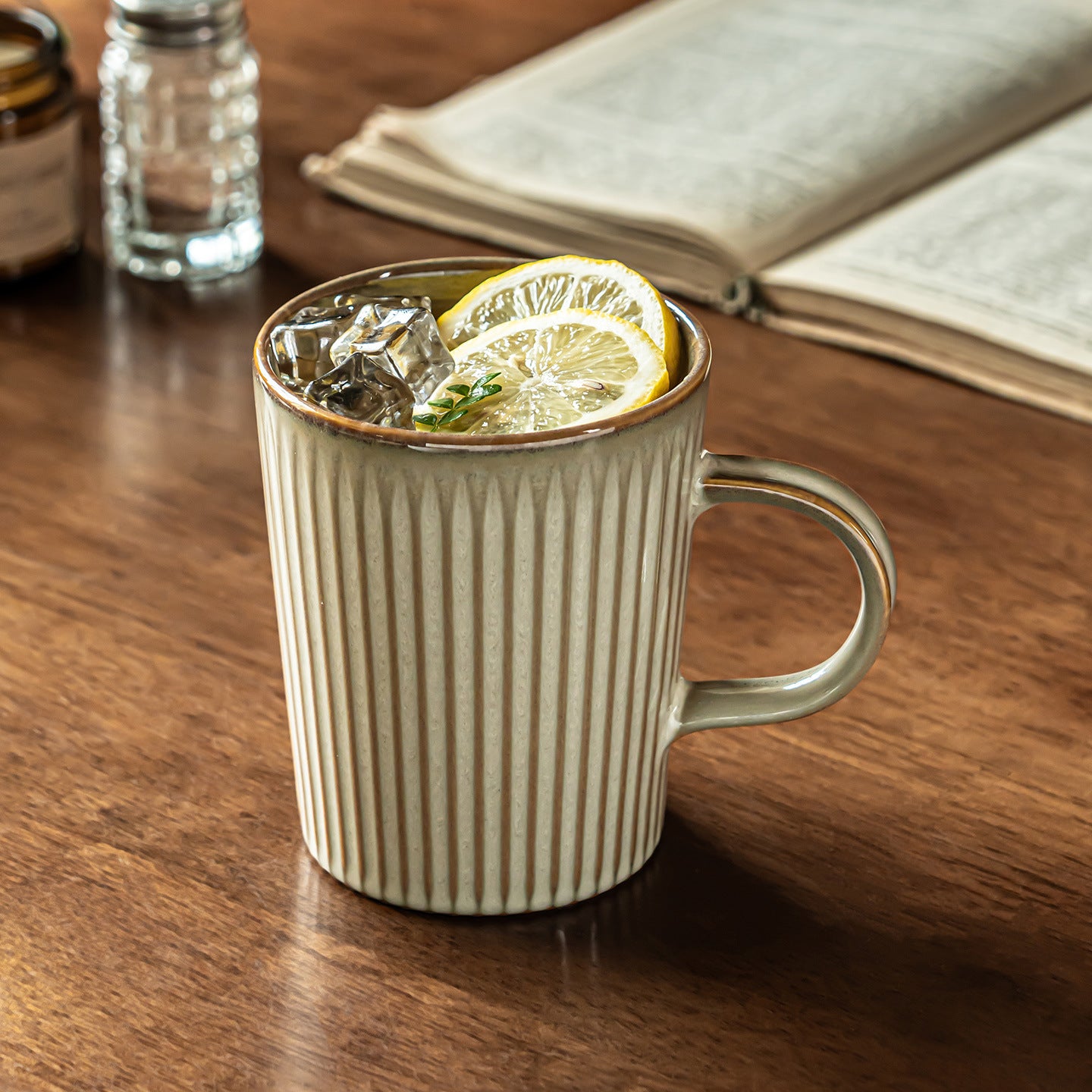 Textured Vertical Ribbed Ceramic Mug, 20oz Japanese Wabi-Sabi Style Coffee Cup, Vintage Rough Stoneware Tea Mug, Dishwasher Safe