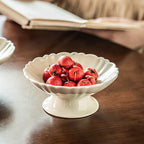 Textured High-Heel Ceramic Bowl, 6.1 inch Vintage Rustic Dessert Dish, Unique Irregular Footed Porcelain Soup Cereal Bowl, Microwave Safe