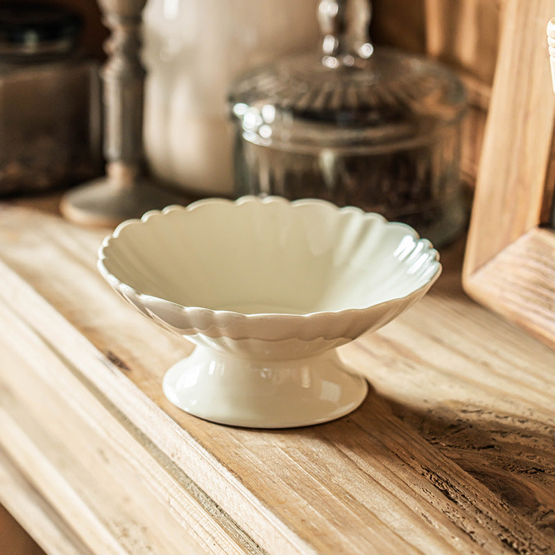 Textured High-Heel Ceramic Bowl, 6.1 inch Vintage Rustic Dessert Dish, Unique Irregular Footed Porcelain Soup Cereal Bowl, Microwave Safe