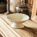 Textured High-Heel Ceramic Bowl, 6.1 inch Vintage Rustic Dessert Dish, Unique Irregular Footed Porcelain Soup Cereal Bowl, Microwave Safe