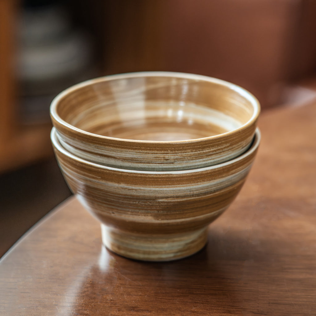 Vintage Brushed Ceramic Bowl - High Foot Rice Bowl, 5 Inch Retro Pasta / Dessert / Sushi Dipping Bowl, Matte Glaze Tableware for Home & Restaurant