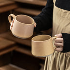 Vintage Ceramic Mug 380ml - Large Capacity Coffee Cup for Home & Office, Microwave Safe, Beige "Frost" Latte Mug