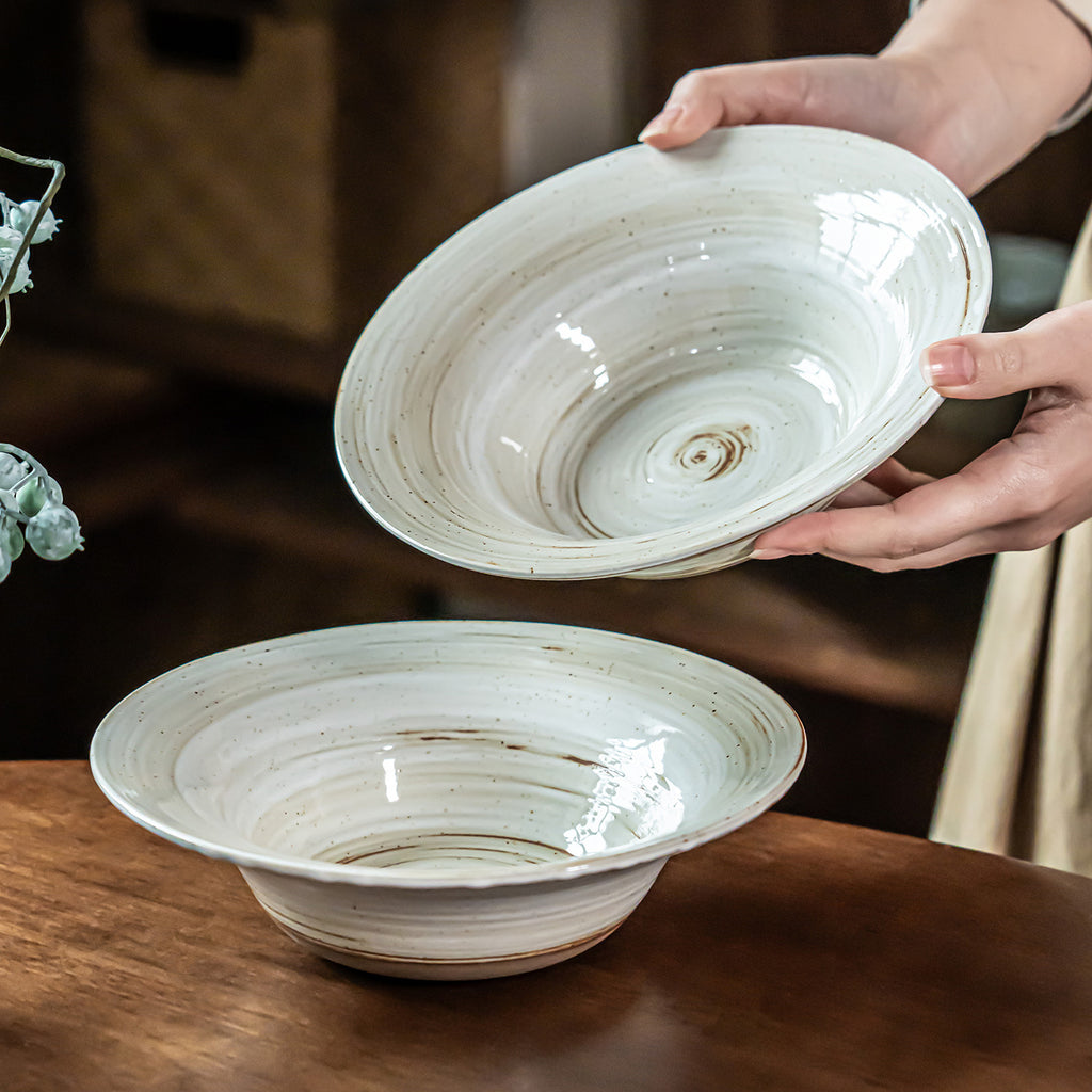 Japanese Style Ceramic Grass Hat Bowl - 8 inch Retro Pasta & Salad Bowl for Home, Restaurant, or Commercial Use