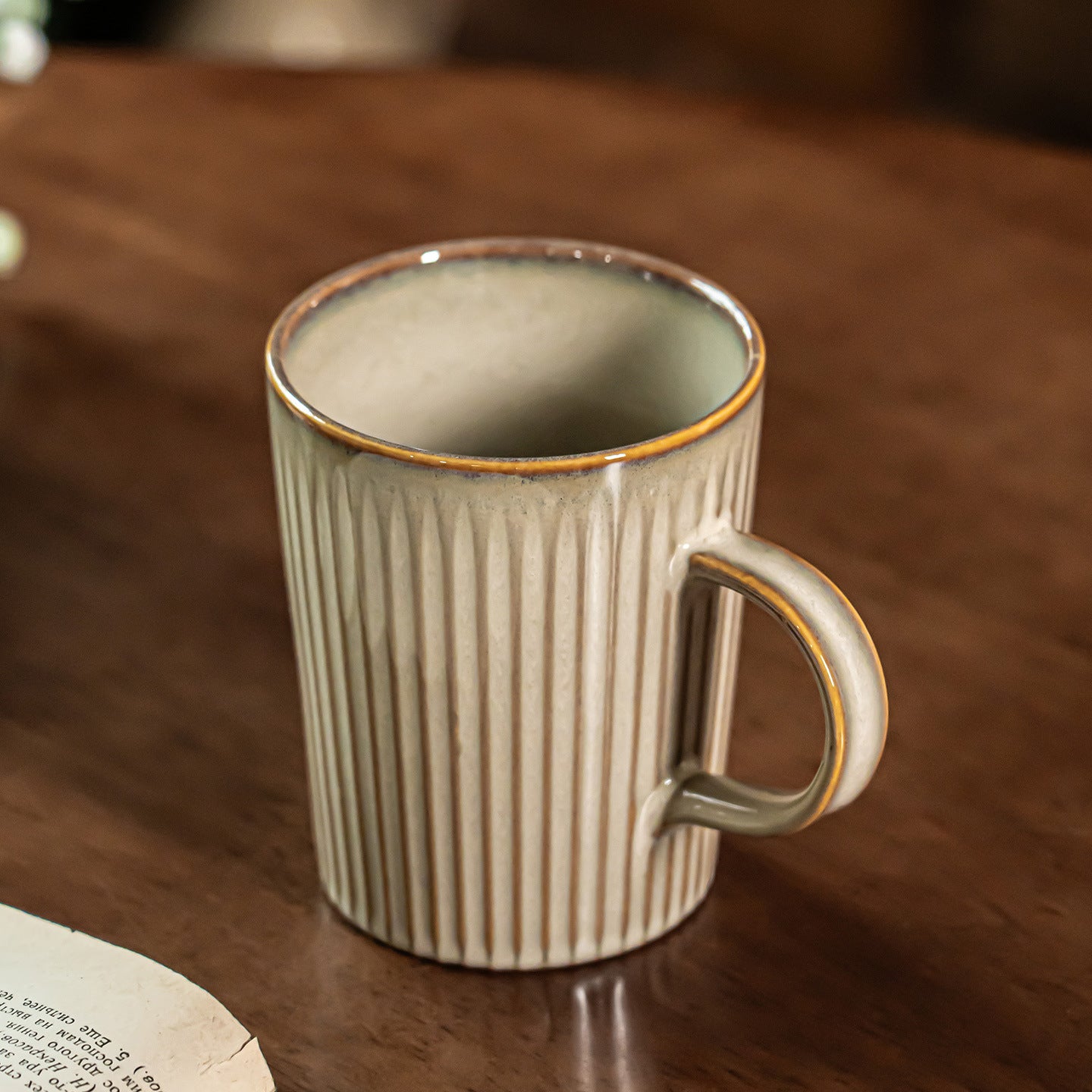 Textured Vertical Ribbed Ceramic Mug, 20oz Japanese Wabi-Sabi Style Coffee Cup, Vintage Rough Stoneware Tea Mug, Dishwasher Safe