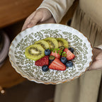 Green Ceramic Plate with Relief Pattern - Elegant French Floral Print Dinner Plate for Brunch, Salad, Fruit & Cake - Microwave & Dishwasher Safe