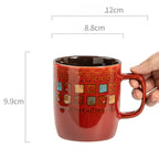 Retro Gingham Ceramic Mug - 400ml Vintage Breakfast Coffee Cup for Home, Office & Couples