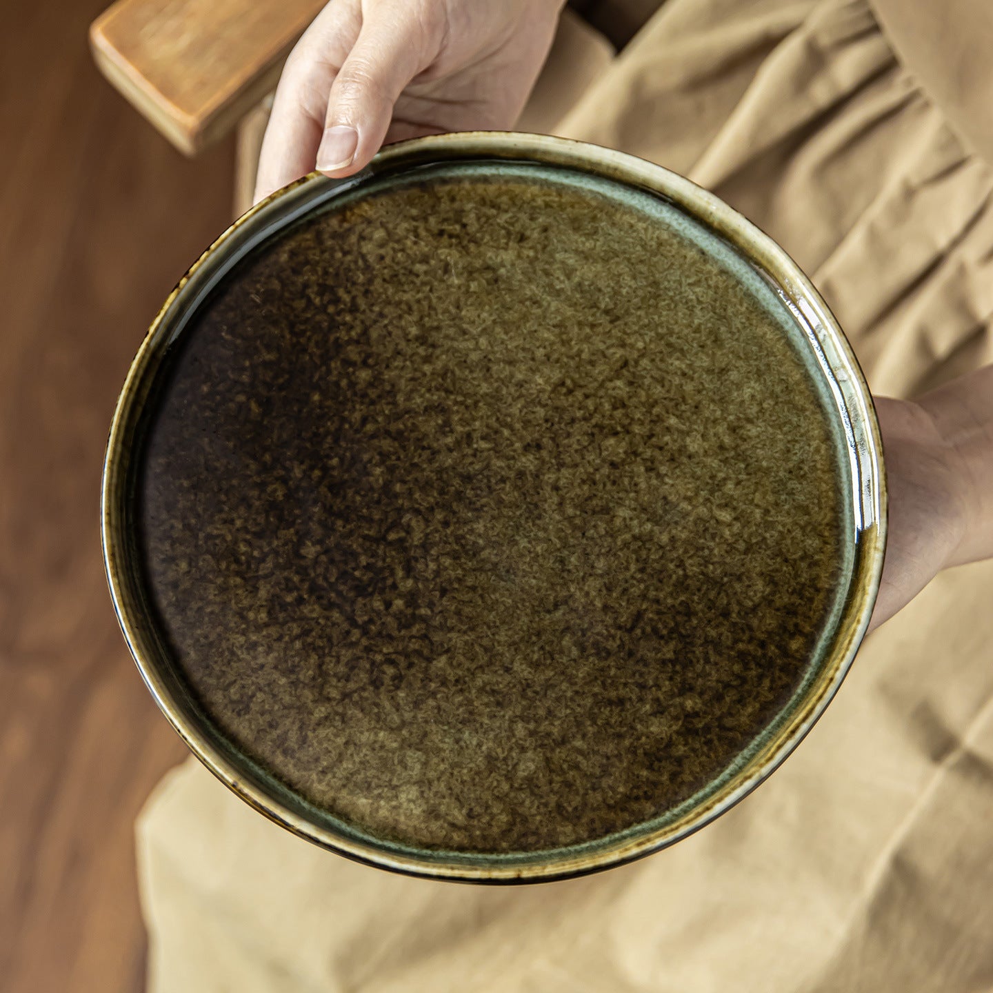 Reactive Glaze Ceramic Dinner Plate | 8.4" Handcrafted Vintage Round Dish | Mist Green Color | Microwave Safe