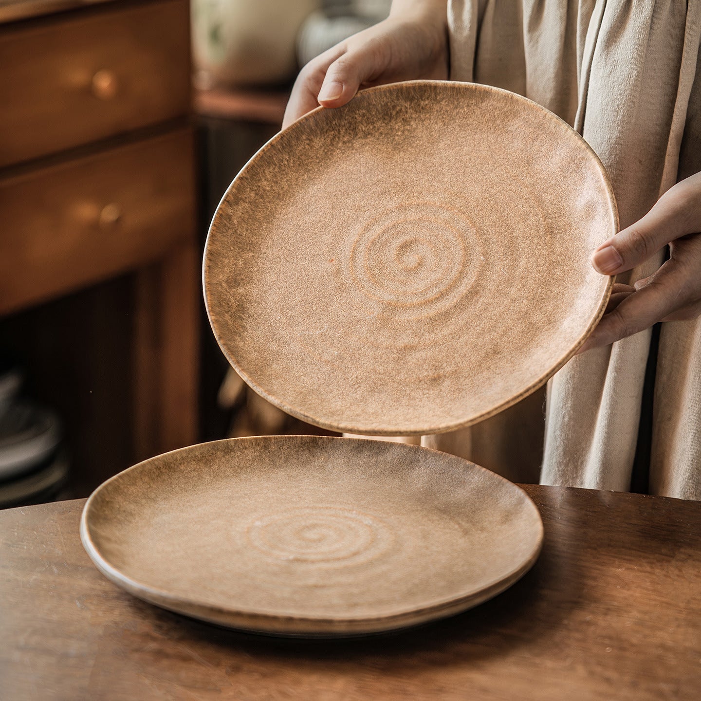 Matte Finish Ceramic Dinner Plate, 8.5 inch Nordic Retro Side Dish Plate, Vintage Cream Yellow Salad Dessert Dish, Microwave Safe