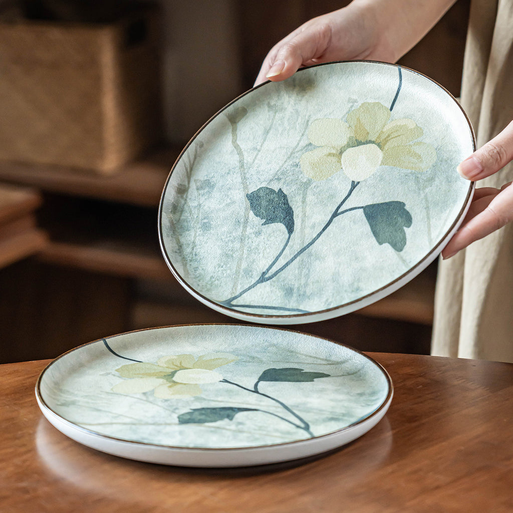 Chinese Ink Wash Painting Ceramic Plate, 8.5 inch Vintage Artistic Dinner Dish, Luxury Retro Style Salad & Appetizer Plate, Microwave Safe