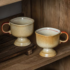 Vintage High-Stem Ceramic Coffee Cup | "Moye Brown" Wabi-Sabi Glaze | Unique Handcrafted Mug | Imperfect Beauty Style