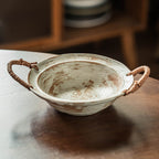 Retro Rope Handle Ceramic Bowl - Japanese Style Earthenware Deep Plate for Salad, Noodle, Soup (6.3" / 7.5")