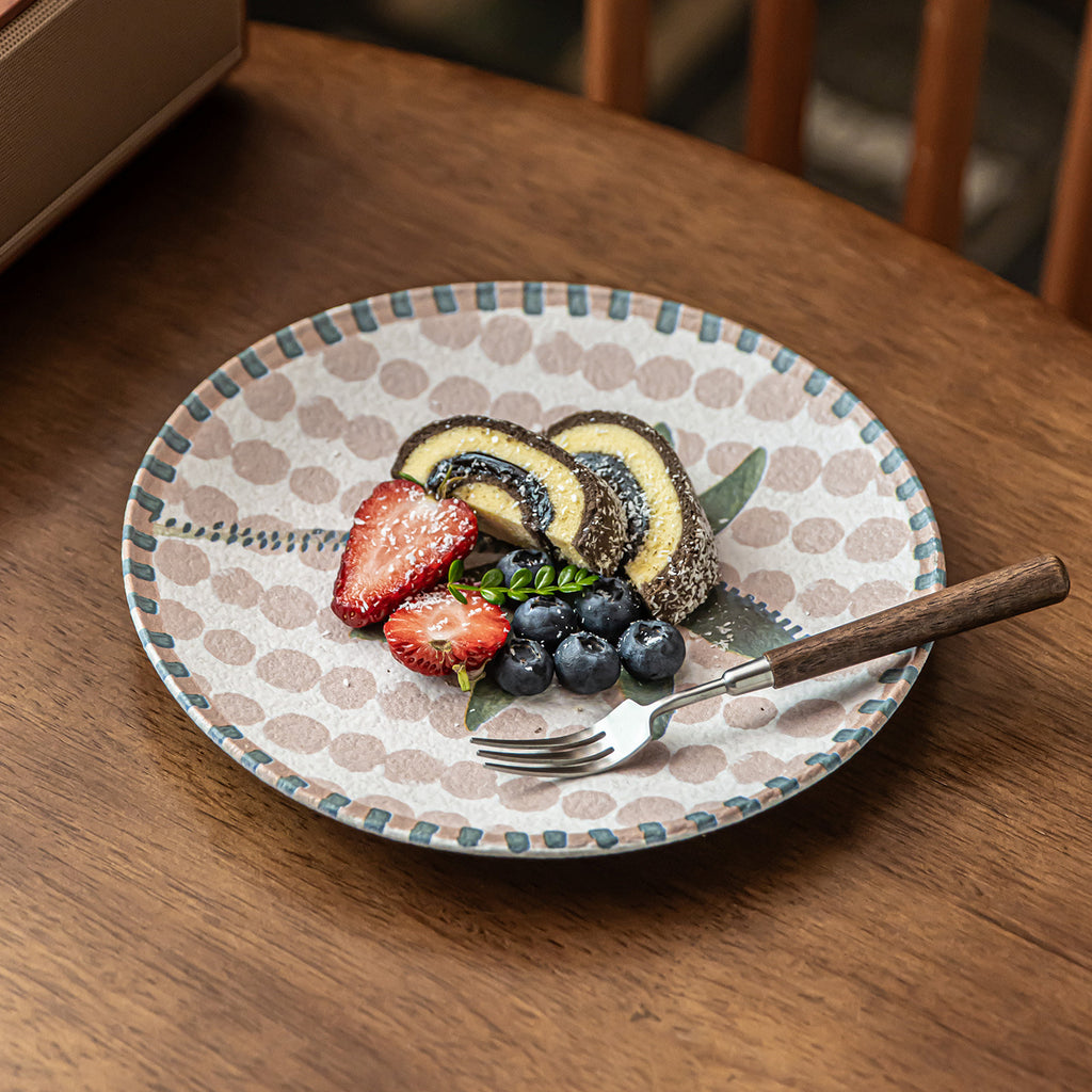 Hand-Painted Palm Tree Ceramic Plate, 8.2 inch Retro Tropical Fruit Dessert Dish, Vintage Style Salad Side Plate, Microwave Safe