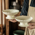 Textured High-Heel Ceramic Bowl, 6.1 inch Vintage Rustic Dessert Dish, Unique Irregular Footed Porcelain Soup Cereal Bowl, Microwave Safe