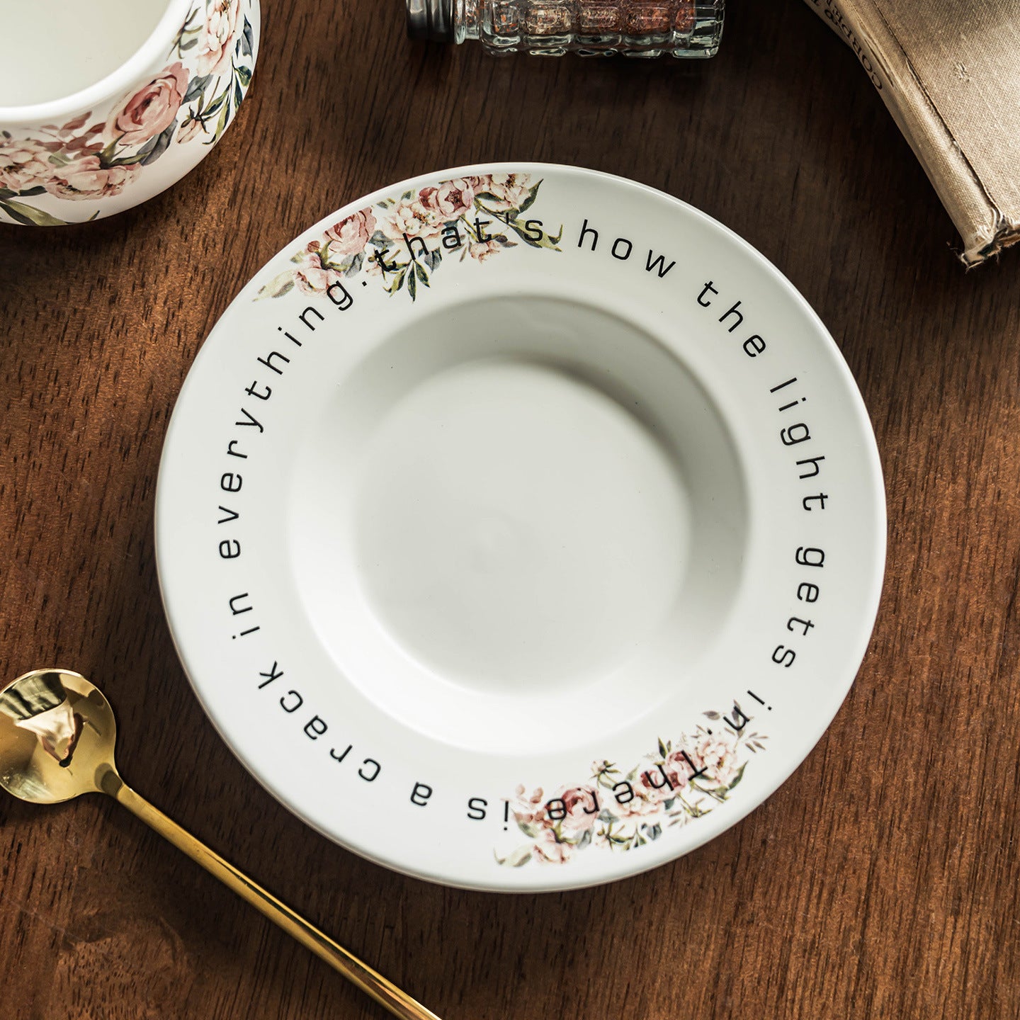French Floral Porcelain Coffee Cup and Saucer Set, 12oz Botanical Tea Cup, Vintage Style Espresso Mugs with Antique Flower Print, Microwave Safe
