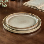 Retro Vertical Stripe Ceramic Plate - Japanese Wabi-Sabi Style Pasta Dish, Irregular Brown Glaze Serving Platter for Cafe & Home (8.2 inch)