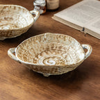 Rustic Double-Ear Ceramic Bowl, 7.5 inch Japanese Style Stoneware Salad & Ramen Bowl, Vintage Kiln-Glazed Soup Bowl with Handles, Microwave Safe