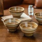 Vintage Brushed Ceramic Bowl - High Foot Rice Bowl, 5 Inch Retro Pasta / Dessert / Sushi Dipping Bowl, Matte Glaze Tableware for Home & Restaurant