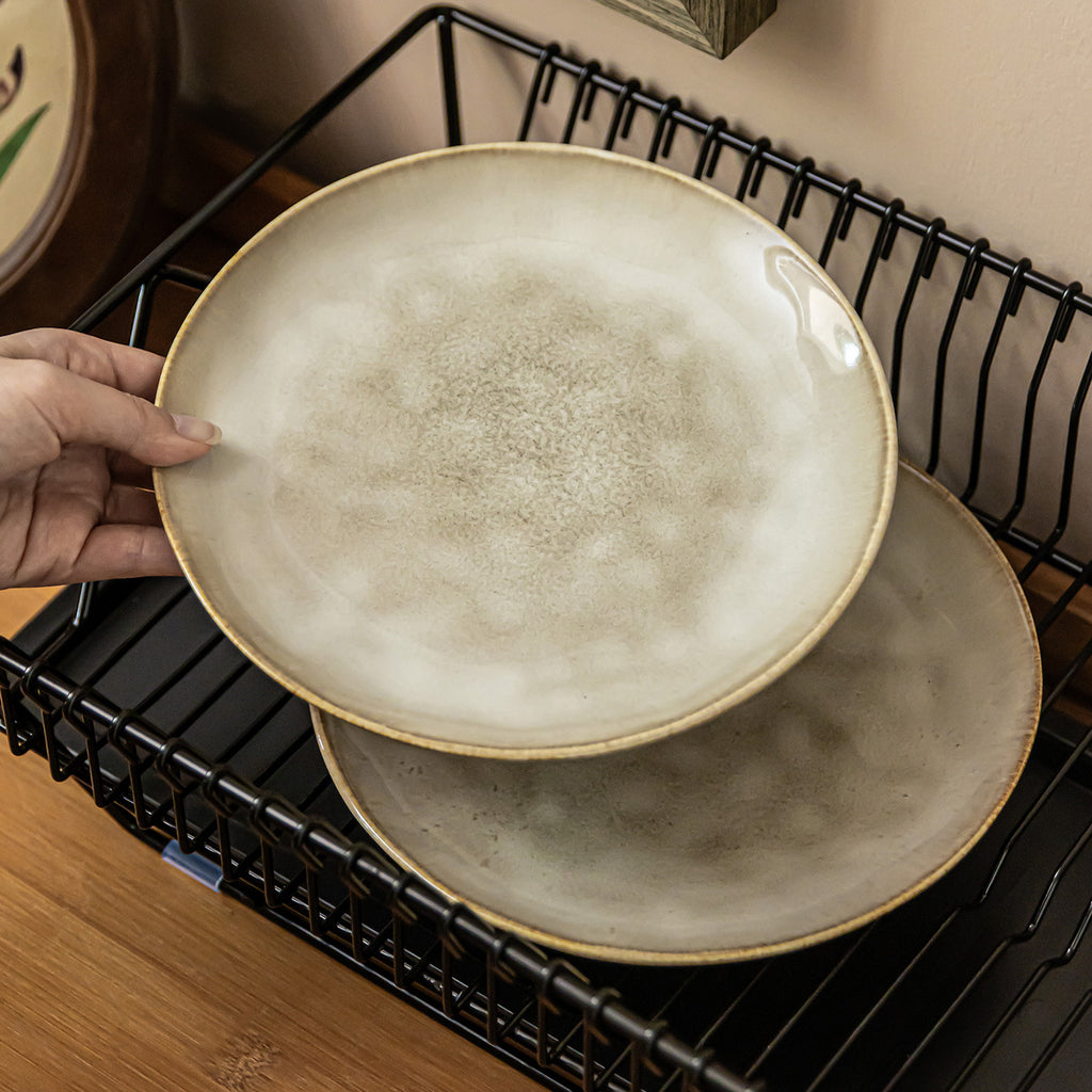 Handcrafted Yellow Ceramic Salad Plate - 8 inch Round Irregular Shape, Retro Kiln-Change Glaze, Microwave Safe